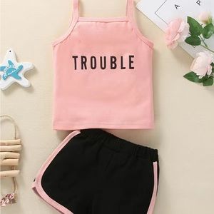 Pink and Black 2 Pcs Trouble Shorts Set